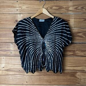 Ina Black and Silver Sequin Blouse Vtg 70/80